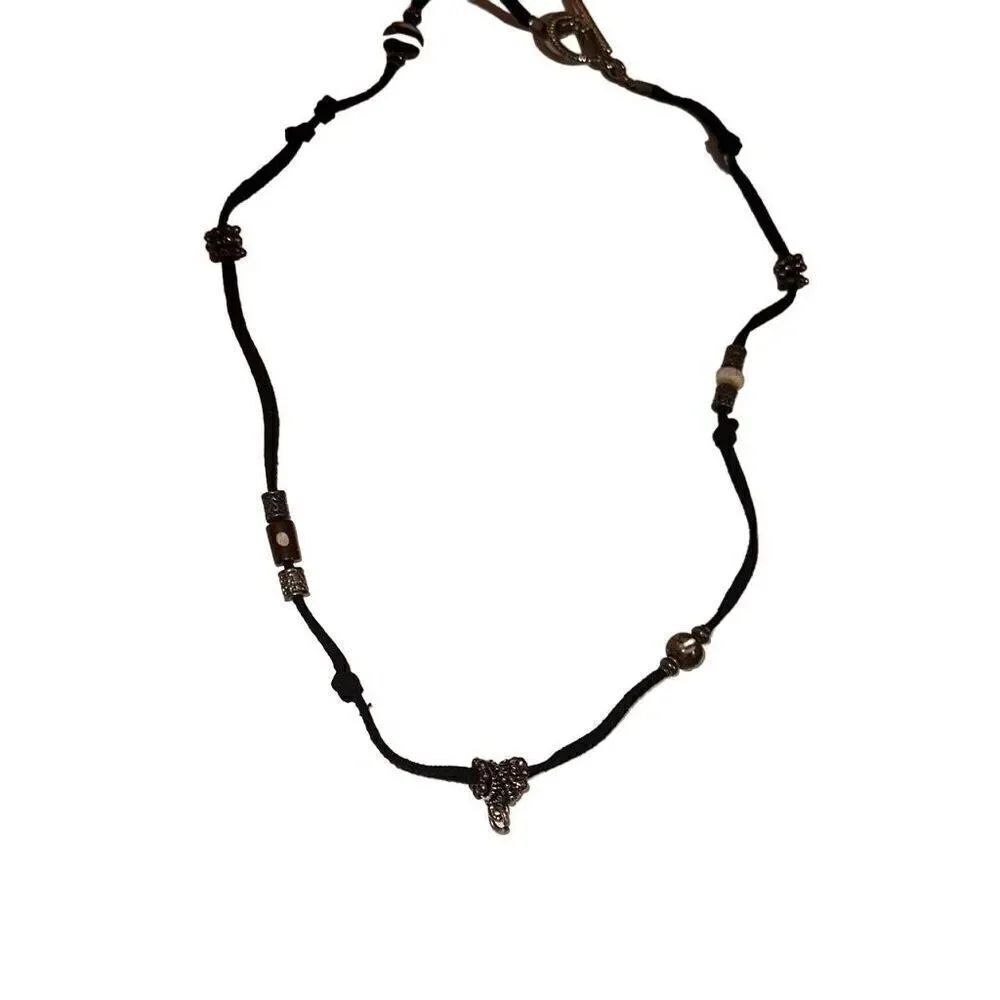 "New" Handmade Black Single Strand Toggle Clasp Station Necklace Ladies OS